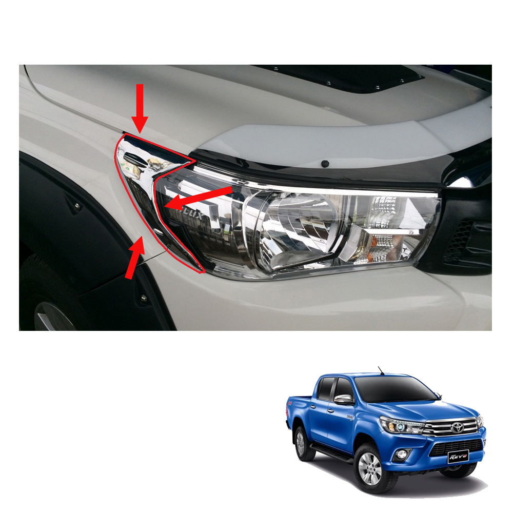 Side Head Lamp Light Cover Chrome Trim For Toyota Hilux Revo Pickup 2015-2017