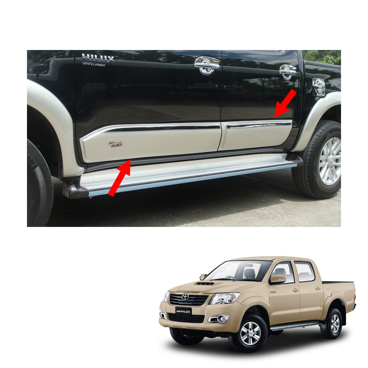 11 12 - 14 Body Cladding Side Molding Guard V2 Silver On Toyota Hilux Vigo Champ