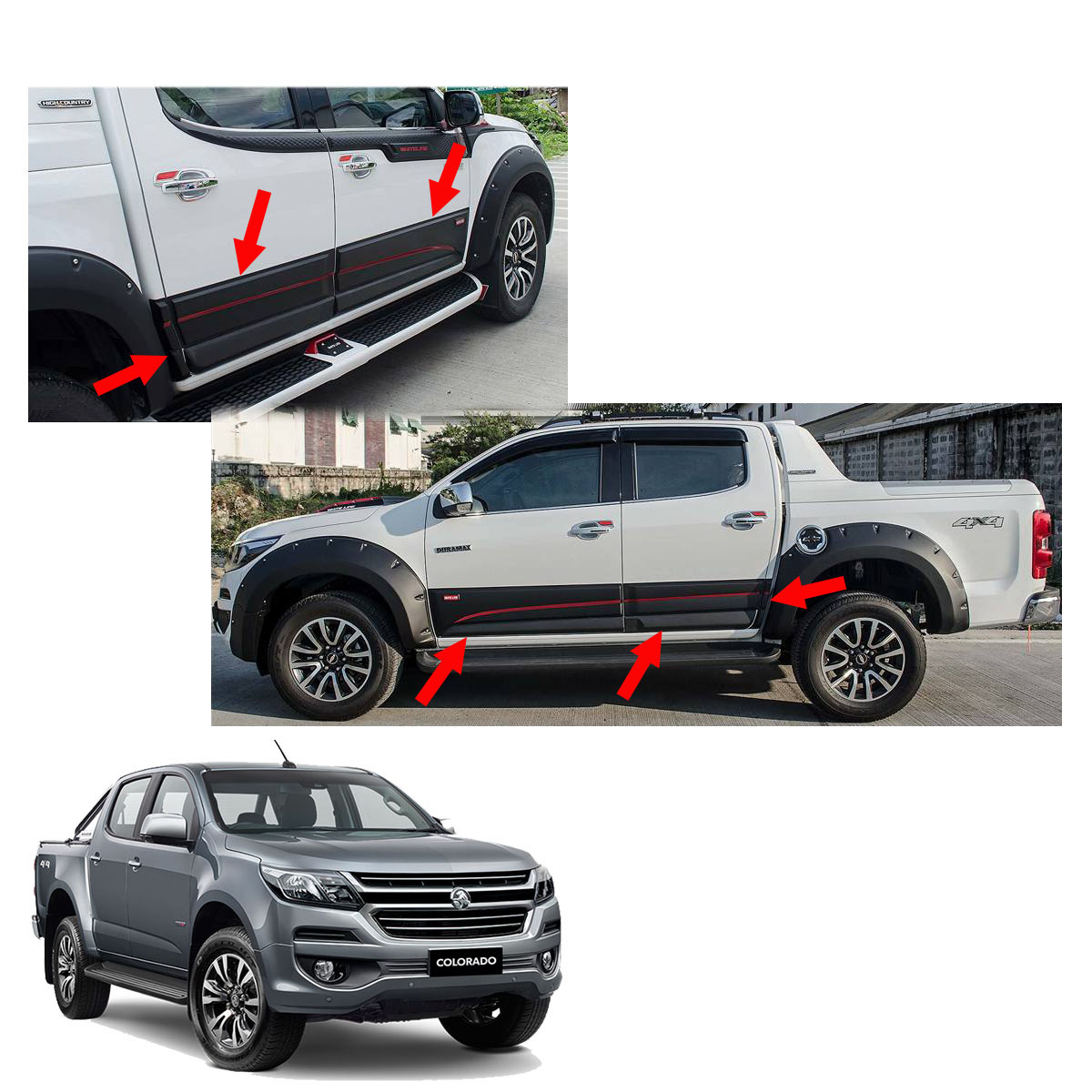Side Molding Body Cladding Black Red 6 Pc For Chevrolet Holden Colorado