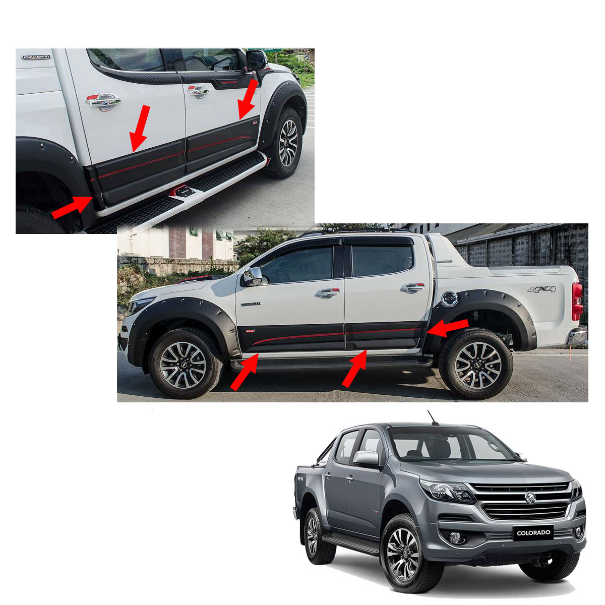 TYGER Fits 15-2018 Chevy Colorado Crew Cab Long Bed Body Side Molding Trim 10PC