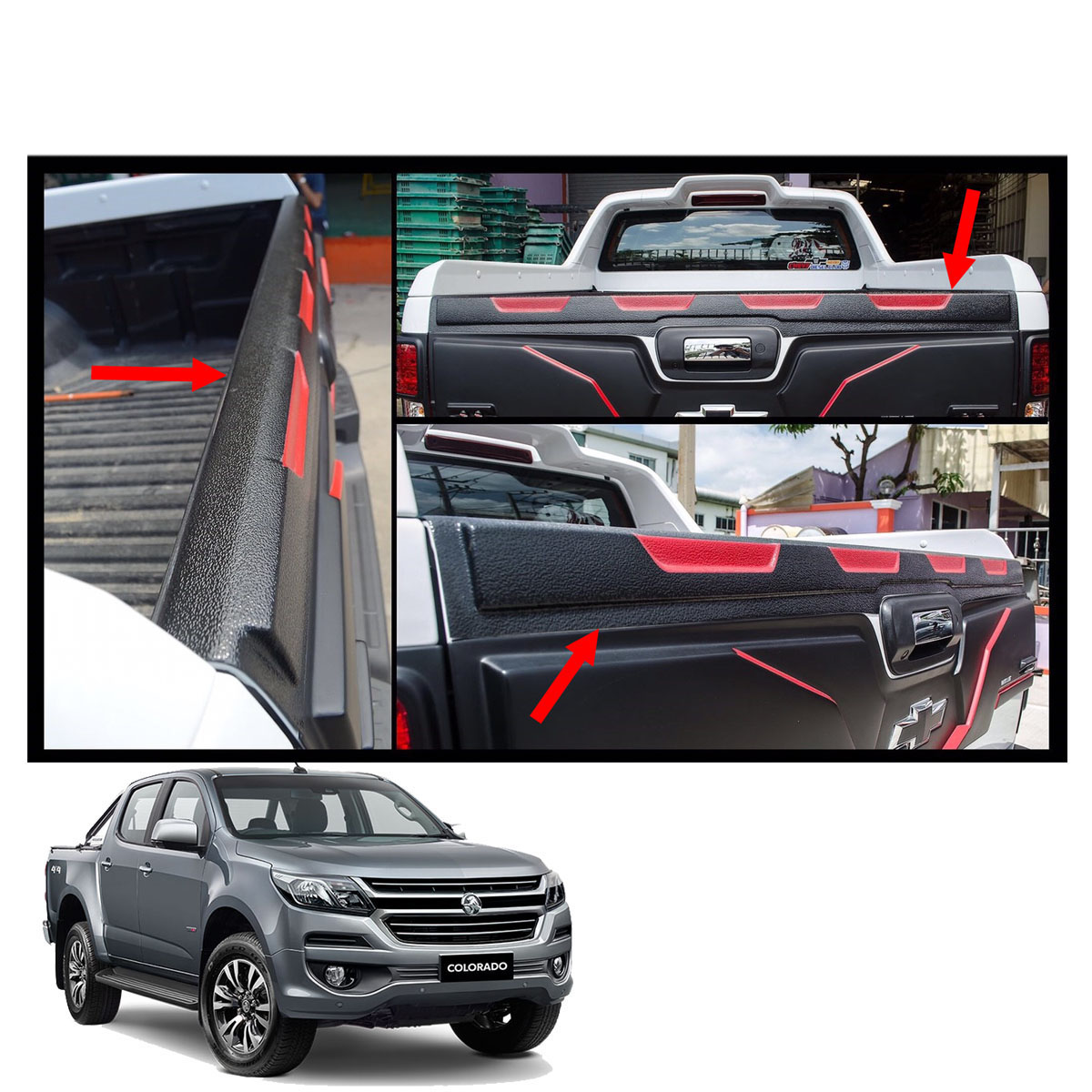 Tailgate Cap Cover Guard Black Red Trim 1Pc For Chevrolet Holden