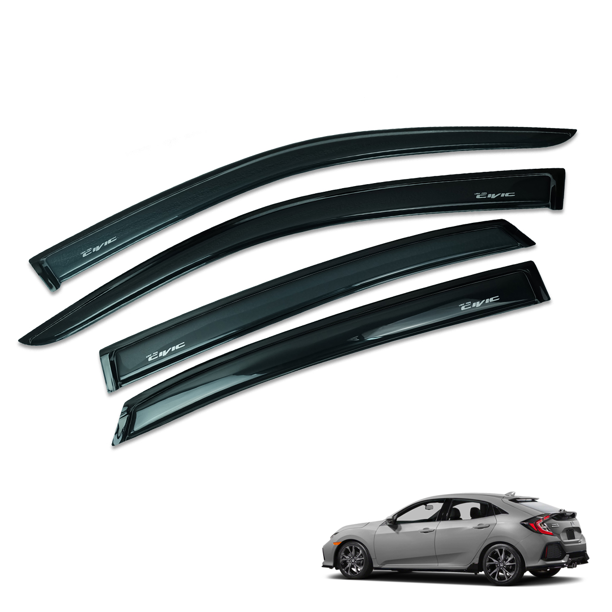 Wind Deflector Weather Visor Door Guard Black For Honda Civic FC