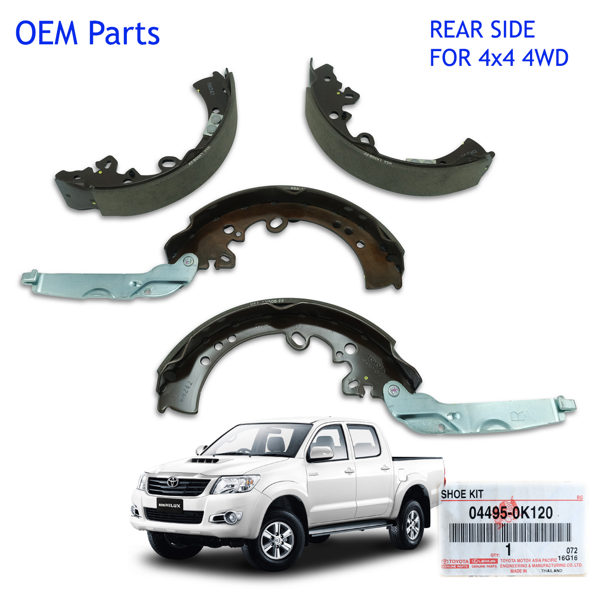 Rear Drums Brake Shoes Genuine Black For Toyota Hilux Vigo Champ 4x4