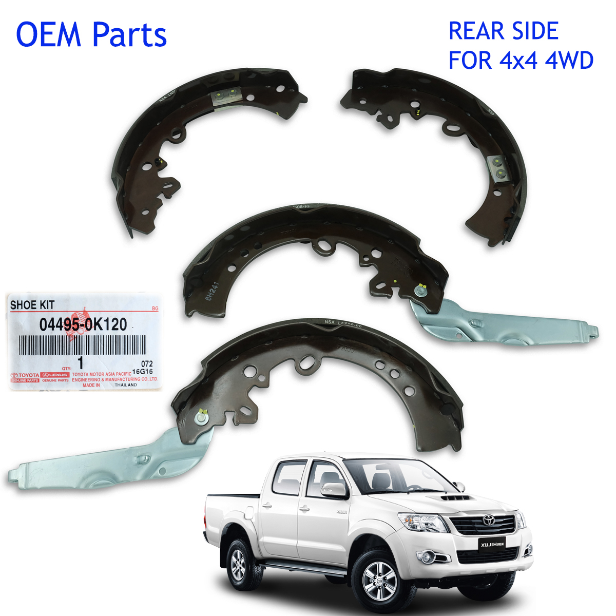 Rear Drums Brake Shoes Genuine Black Fit Toyota Hilux Vigo Champ 4x4