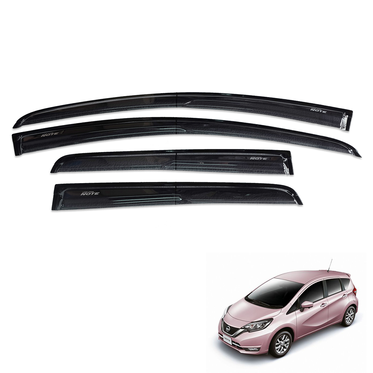 Wind Deflector Weather Visor Guard Light Brown 4 Pc Fits Nissan Note