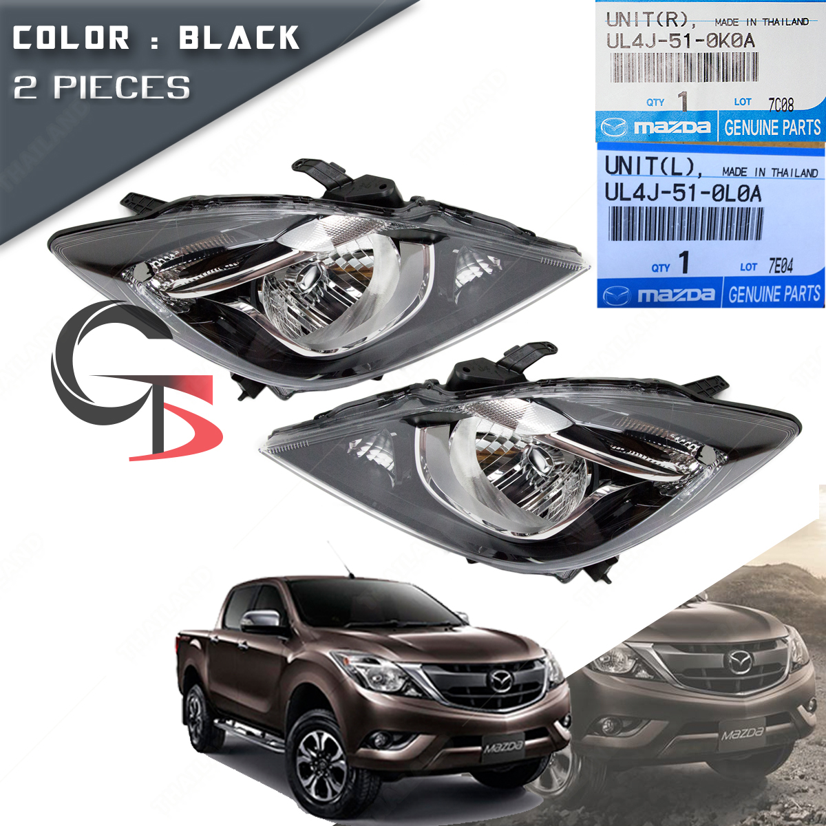Set Front Head Lamp Light Black Genuine Trim Fits Mazda BT50 Pickup