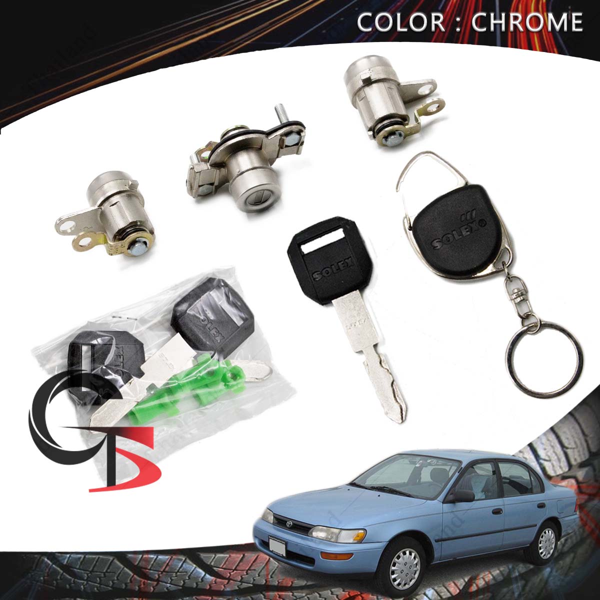 TOYOTA CAR LOCK 未使用 1987-1995 Toyota Corolla AE92 100 Solex Door Trunk Lock Flat Key