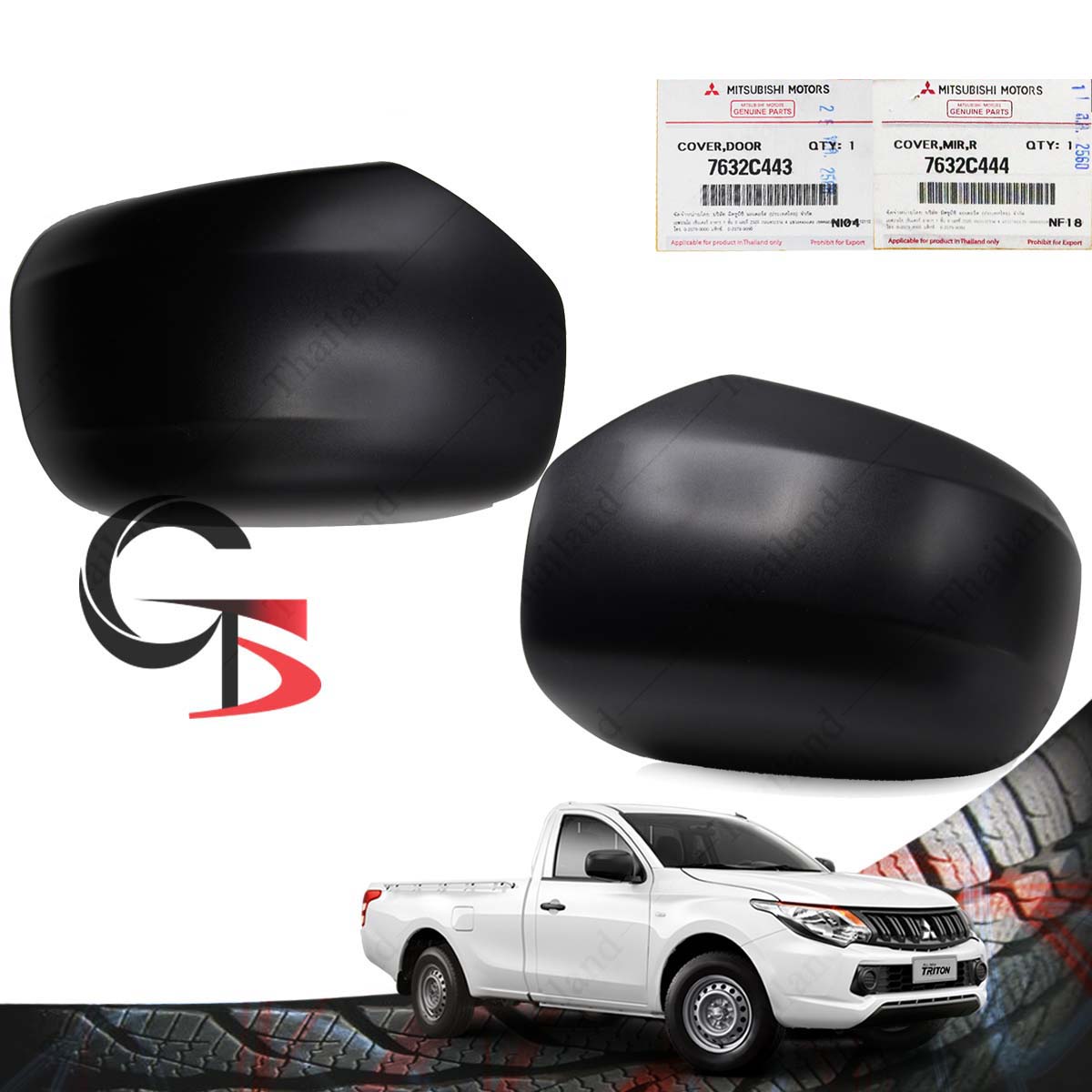 Pair Wing Side Mirror Cover No Light Black For Mitsubishi L200 Triton