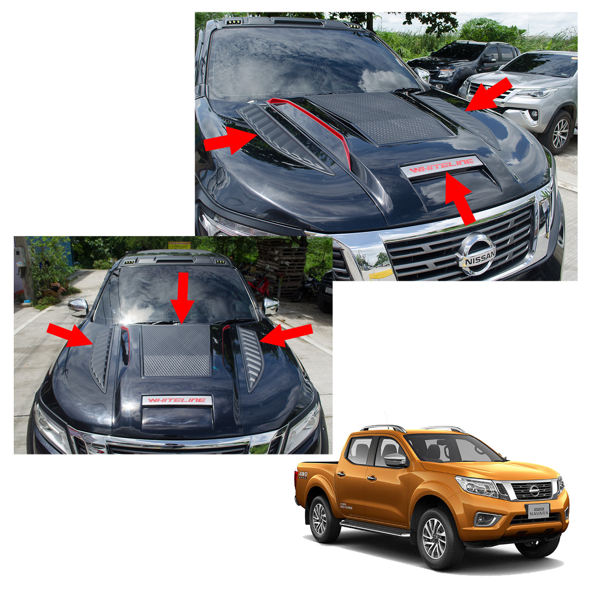 Chrome Bonnet Hood Scoop Air Vent Cover Trim Fit For Nissan Navara D40 05-2014