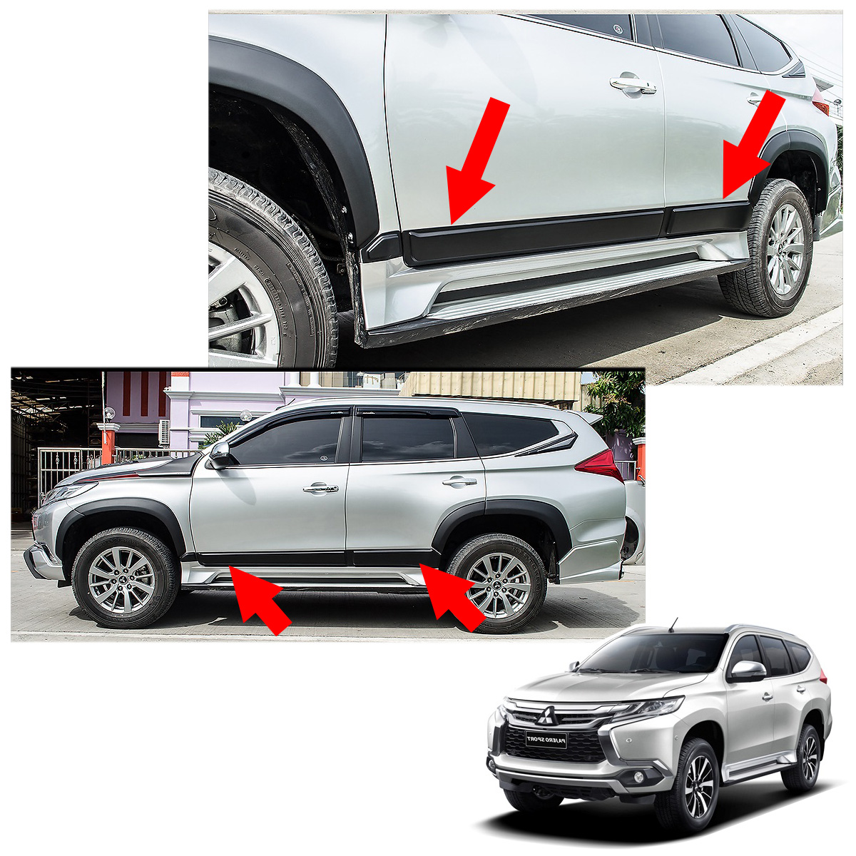 MATTE MATT BLACK SIDE DOOR BODY CLADDING FOR MITSUBISHI PAJERO SPORT 2015-2017