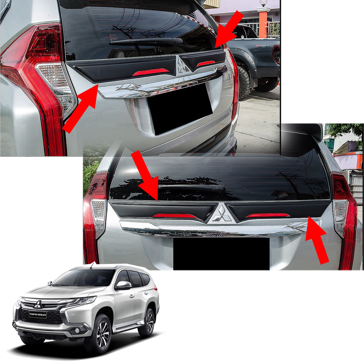 Gap Rear Middle Spoiler Black For Mitsubishi Pajero Montero Sport 2016