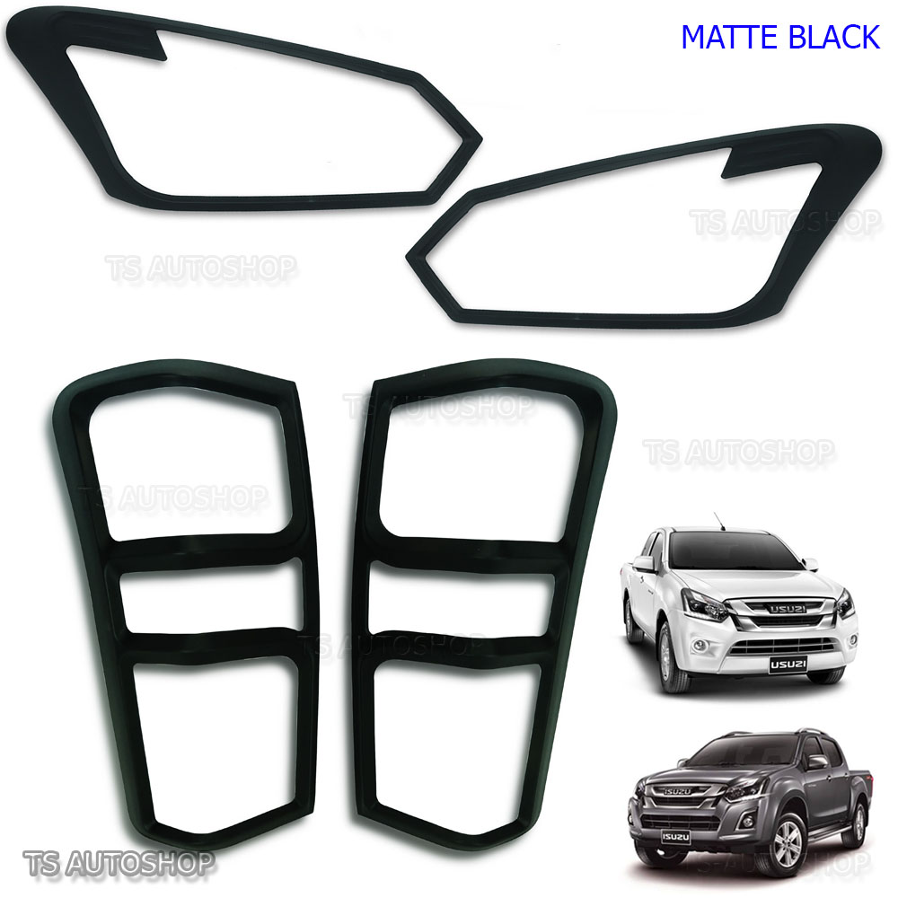 Fits Isuzu Holden D-max Truck 16 2017 Set Matte Black Head Tail Light Lamp Cover